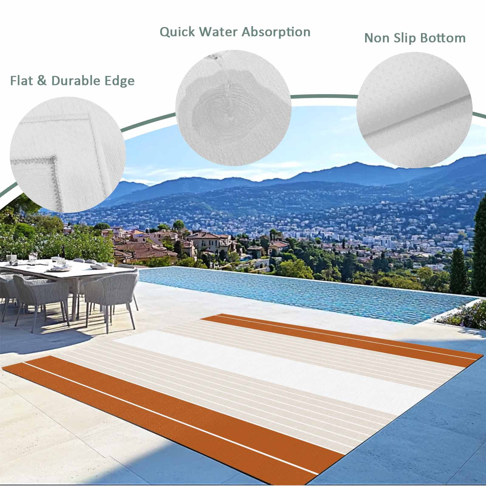 Orange Beige Stripe Outdoor Rug 5x8 Ft - Reversible Patio Rug Outdoor Camping Rugs, Modern Art Horizontal Striped Washable Indoor Outdoor Area Rugs, Non-Slip Outdoor Carpet Runner for Deck/Porch