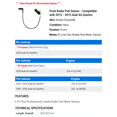 thumbnail image 2 of Front Brake Pad Sensor - Compatible with 2012 - 2015 Audi A6 Quattro 2013 2014, 2 of 2