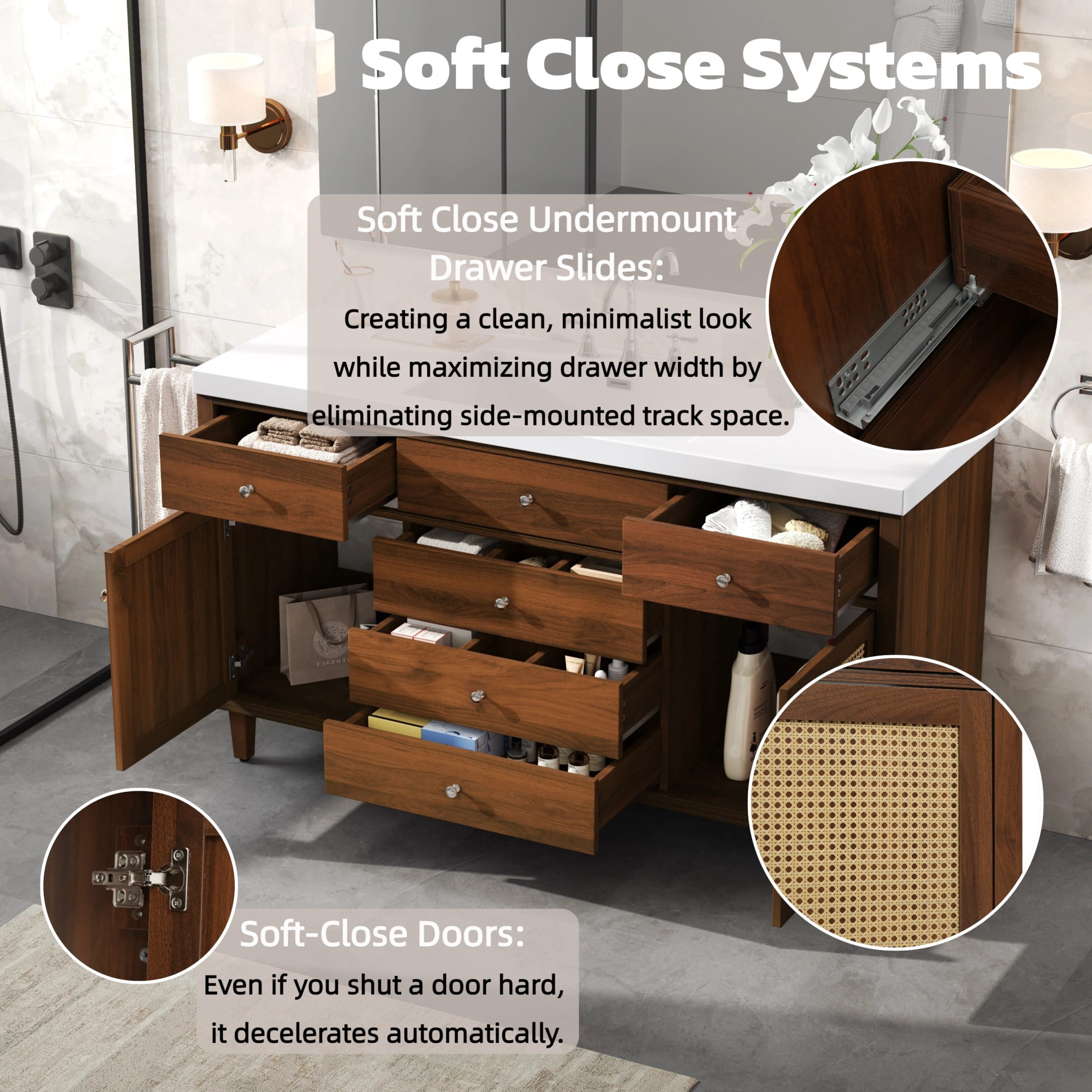 Christopher Knight Home 60" Bathroom Vanity with SMC Sink, Storage Cabinet and Drawers, Wood Frame, Brown