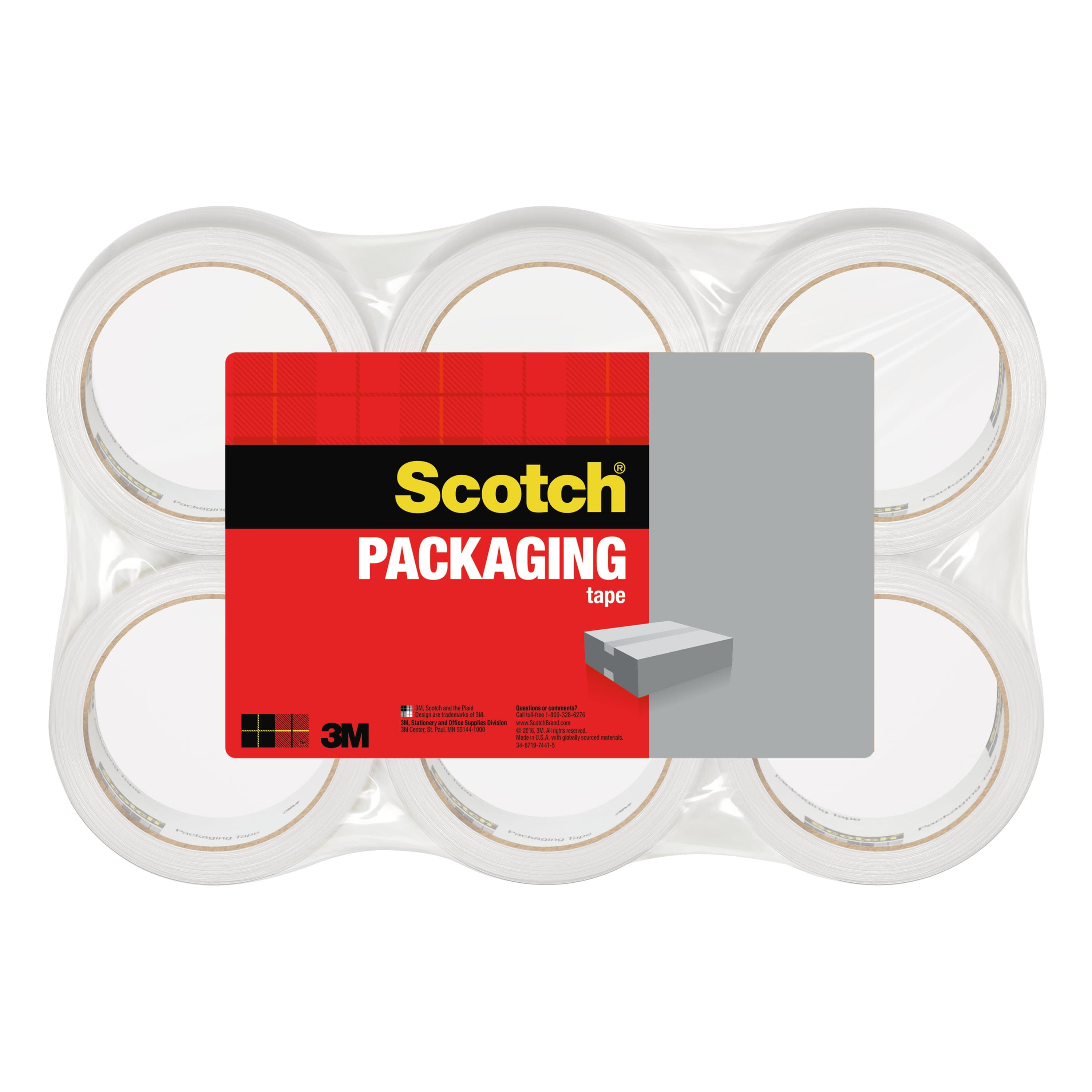 Scotch Light Duty Packaging Tape, Clear, 1.88' x 54.6 yds, 6 Rolls