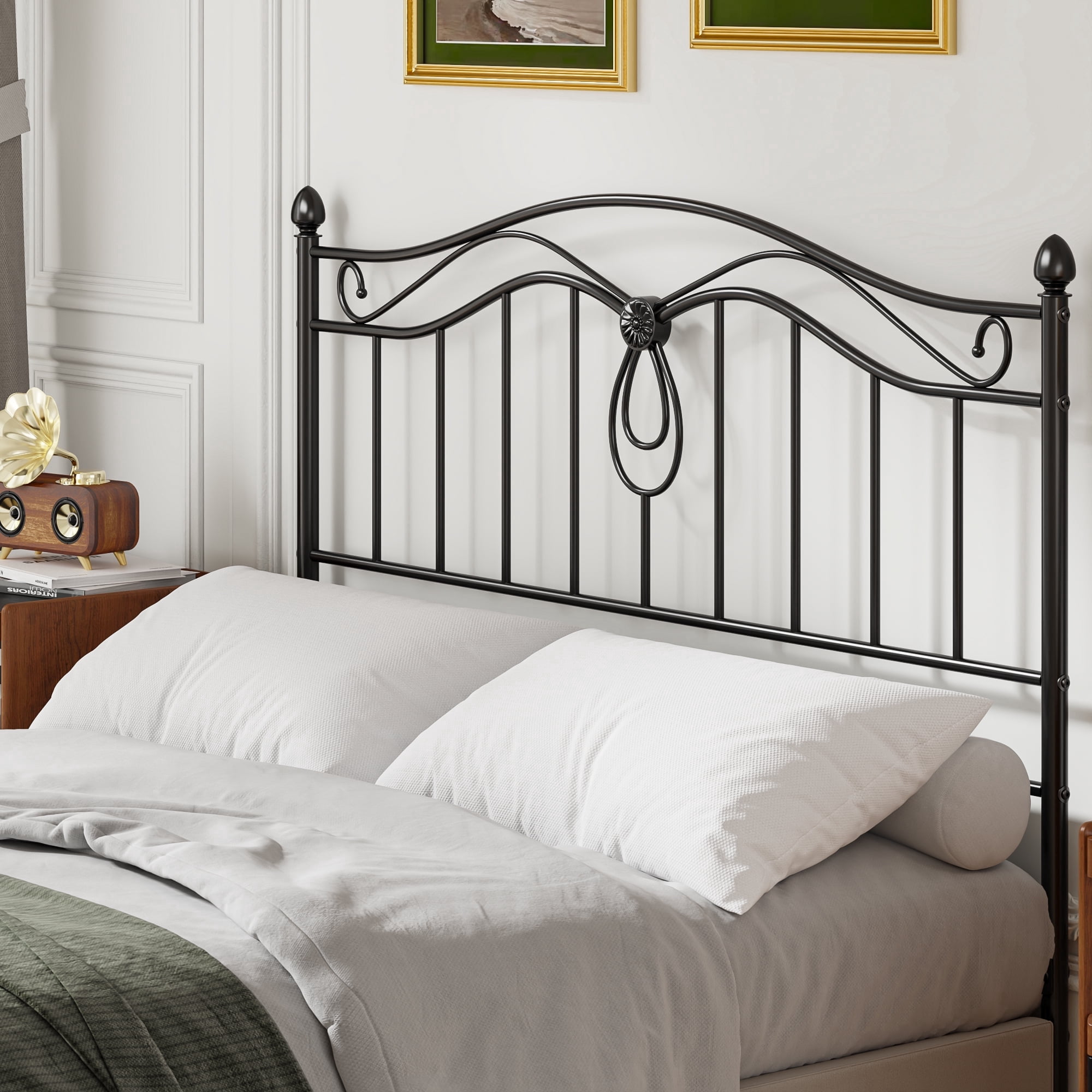Yoneston Full Size Metal Headboard with Adjustable Height for Full Beds, Black