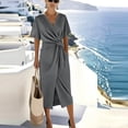thumbnail image 6 of QUNYINEY Long Summer Dresses for Women Vacation Solid Casual Short Sleeve Wrap Dress with Pockets V Neck Loose Fit Slit Dresses, 6 of 6