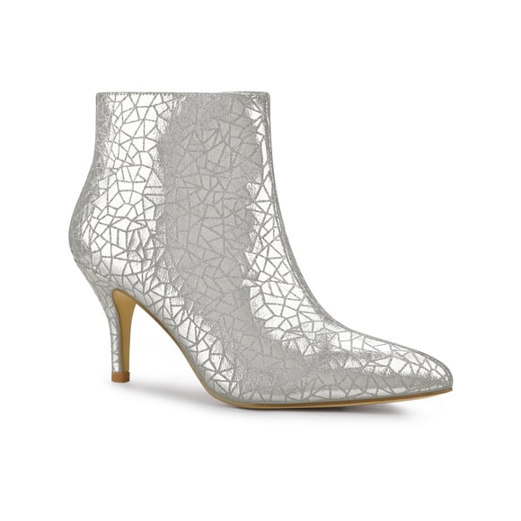 BLISSFUL STEP Women's Glitter Pointed Toe Stiletto Heels Ankle Boot Silver 7
