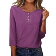 thumbnail image 3 of Jsaierl 3/4 Sleeve Womens Tops Casual Button Up Round Neck Shirts Cute Solid Petite Blouses Work Vacation Tunic Top S-2XL, 3 of 9