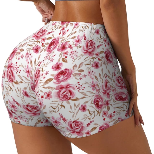 Balery Rose Flowers Pantalones cortos de entrenamiento estampados para mujer, sin costuras, ajustados, para gimnasio, yoga, correr, deportes, ejercicio activo, fitness.-X-Large