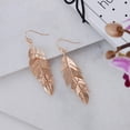 thumbnail image 3 of Humble Chic Floating Feathers Dangle Earrings - Rose Gold Long Hanging Leaf Drops, 3 of 9