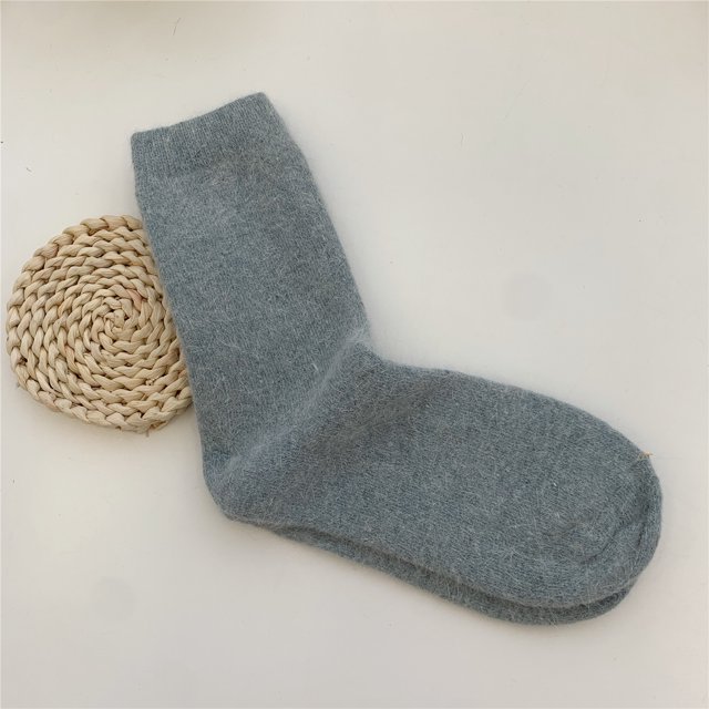 Calcetines de lana de conejo para mujer, gruesos, cálidos, de invierno, de color sólido, combinables, de media caña, apilados, para mujer