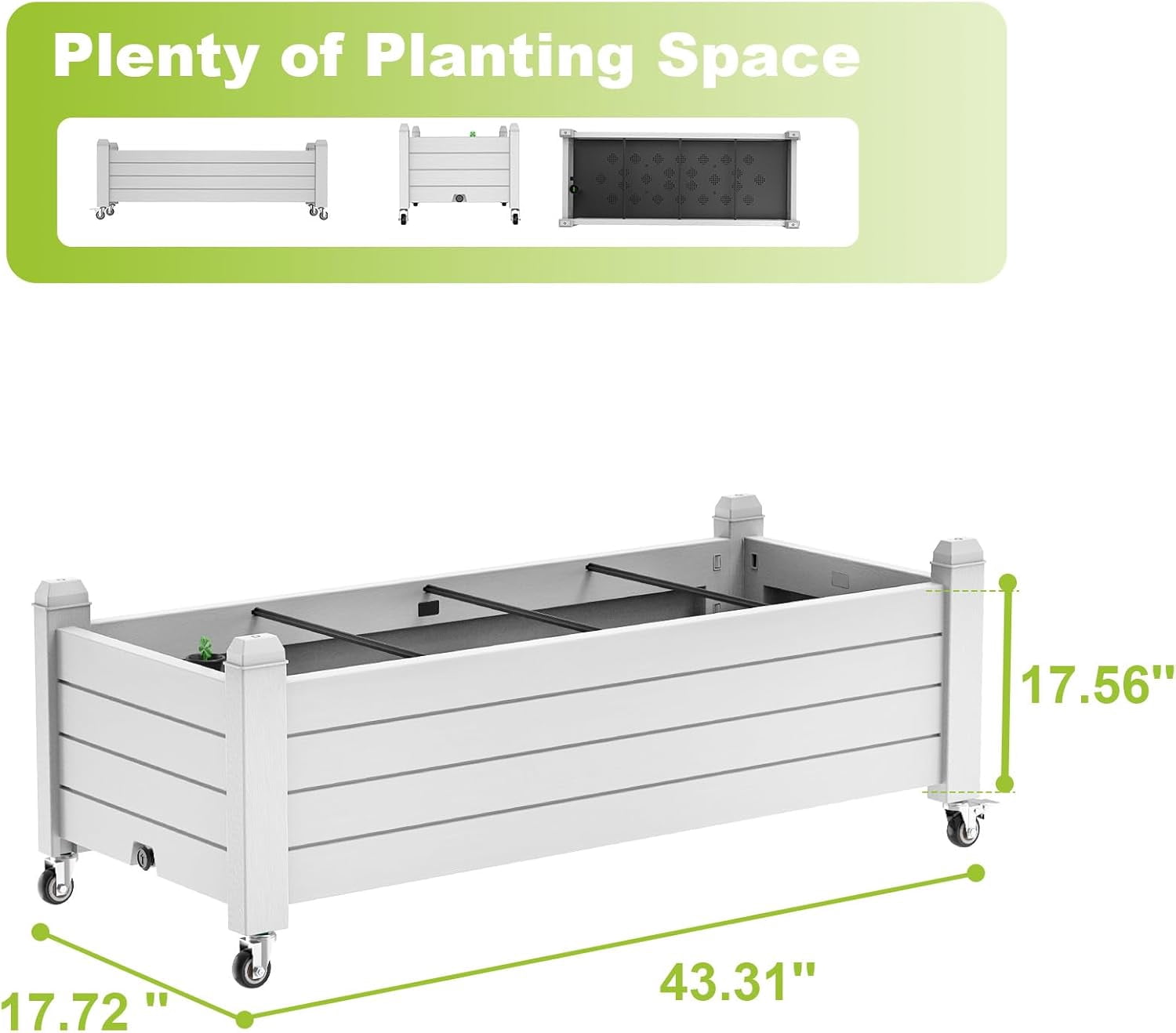Raised Garden Bed with Lockable Wheels Outdoor - Ashen Gray Resin Planter Box for Vegetables, Herbs, Flowers on Patio, Balcony, Backyard