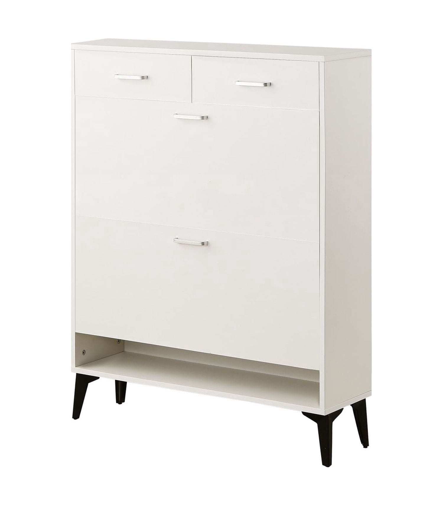 Large Shoe Cabinet, Free Standing Shoe Storage Organizer with 2 Flip Drawers & 2 Drawers, Slim Entryway Hallway Shoe Rack, White