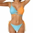 thumbnail image 1 of Jamicy Bikini Sets for Women 2025 New Women's Halter Colorblock Bikini Set Cut Out Tie Side String Swimwear Ribbed Swimsuit Bathing Suit, 1 of 5