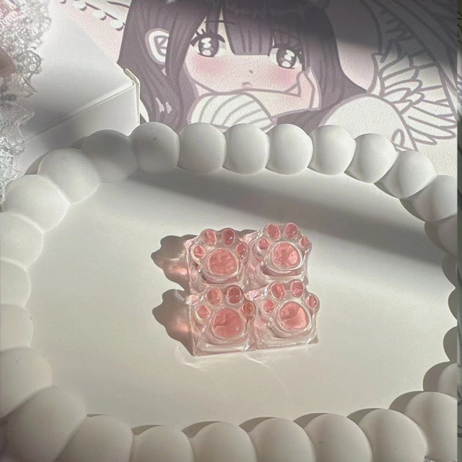 Cute Cat Paw Pink Translucent Keycap, Handmade Artisan Key for Cherry MX Magnetic Switch Mechanical Keyboard, Gift