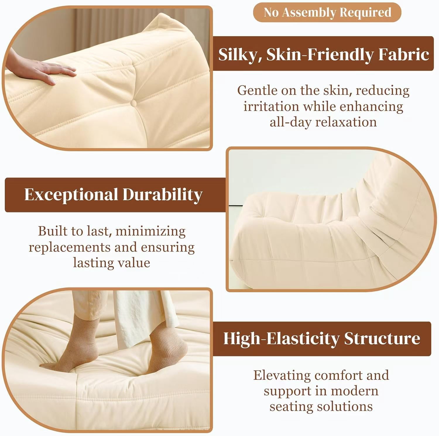 MOONMISS Armless Bean Bag Chairs for Adults,Memory Foam Bean Bag Chair for Living Room Bedroom Office,Beige