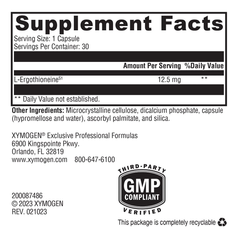 XYMOGEN MitoPrime - L-Ergothioneine Supplement - Mitochondrial