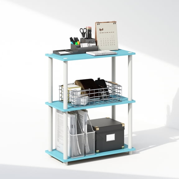 Furinno Turn-N-Tube Adult Living Room 3-Tiers Composite Wood Dimensions: 23W x 11D x 30H Shelf Unit, holds up to 45 lb Capacity, Light Blue & White