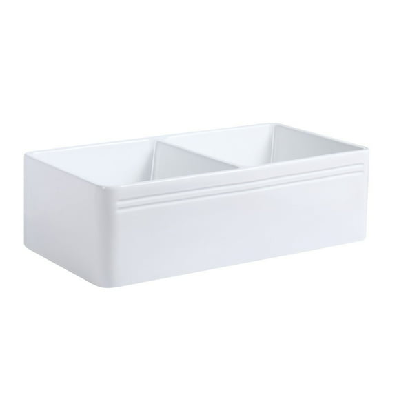 Crater 33" Kitchen Double Basin Farmhouse Sink w/Drain White Ceramic Dual Under-mount Wash Basin Sink | Renovator's Supply