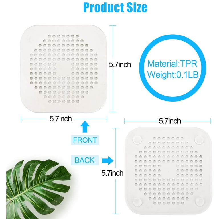 Shurin Square Drain Cover for Shower 57-inch Stainless Steel and Silicone Drain Hair Catcher Flat Silicone Plug for Bathroom and Kitchen Filter Shower