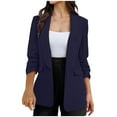 thumbnail image 2 of Jacenvly Fall Blazers for Women Lapels Long Sleeve Mid-Length Office Suit Blouse Pocket Solid Cardigan Coat Soft Comfort Fashion Dignified Slimming Top, 2 of 5