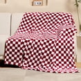 thumbnail image 6 of Checkered Flannel Fleece Throw Blanket Soft Cozy Checkerboard Grid Print Chessboard Gingham Pattern Blankets for Bed Couch Sofa, 50"x60", Burgundy, 6 of 6