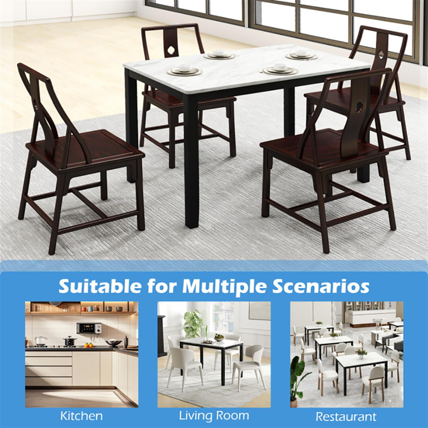 Demi Bonn 45" Dining Table with Faux Marble Tabletop, Kitchen Table for 2-4 People, Rectangular Dinner Table for Home Office, Living Room Furniture, White