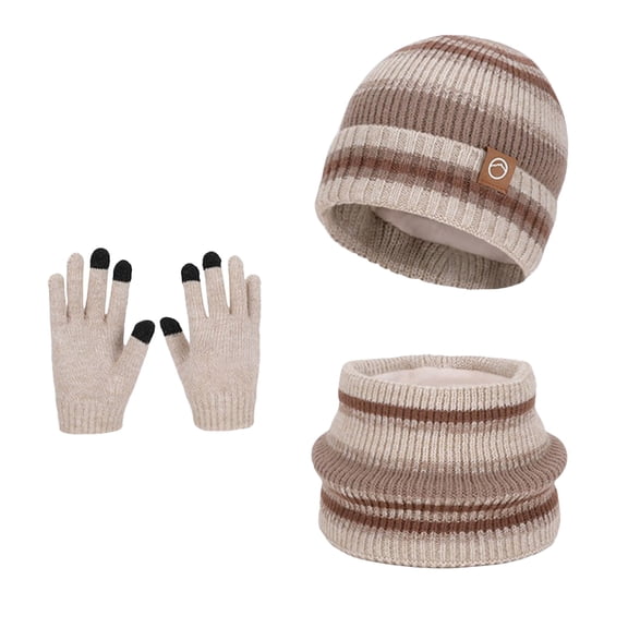 Splozh Baby Girl Winter Hats Fleece Lined Infant Winter Hat Scarf Gloves Set Knit Hat Fleece Lined for Child Beige,4-10 Years