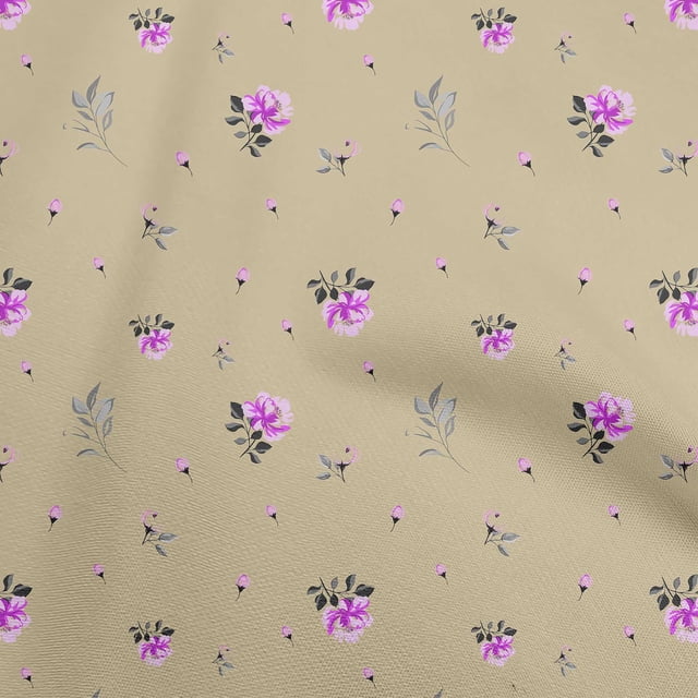 oneOone Georgette Viscose Beige Fabric Floral Craft Projects Decor Fabric Printed By The Yard 42 Inch Wide