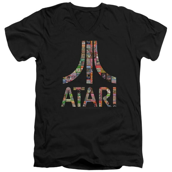 Atari Box Art S/S Adult V-Neck T-Shirt 30/1 T-Shirt Black