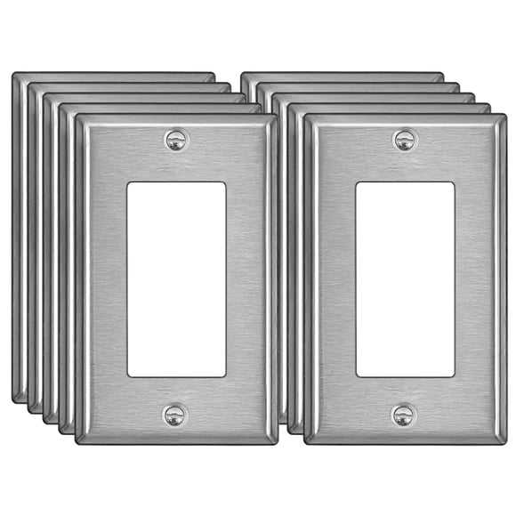 BESTTEN 10 Pack 1-Gang Decorator Metal Wall Plate with Protective Film, Heavy Duty Brushed Finish F