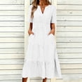 thumbnail image 2 of Women Casual Midi Maxi Dresses Short Sleeve V Neck Elastic Waist Vacation Dress with Pockets White, 2 of 6
