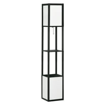 HOMCOM Modern Floor Lamp with Shelves & Dual Ambient Lighting, Tall Standing Lamp for Living Room, Bedroom with Fabric Lampshade (Bulb not Included), Black
