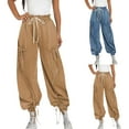 thumbnail image 7 of qucoqpe Women's Cargo Jeans Trendy High Waist Drawstring Stretch Parachute Denim Joggers Pants with Pockets, 7 of 7