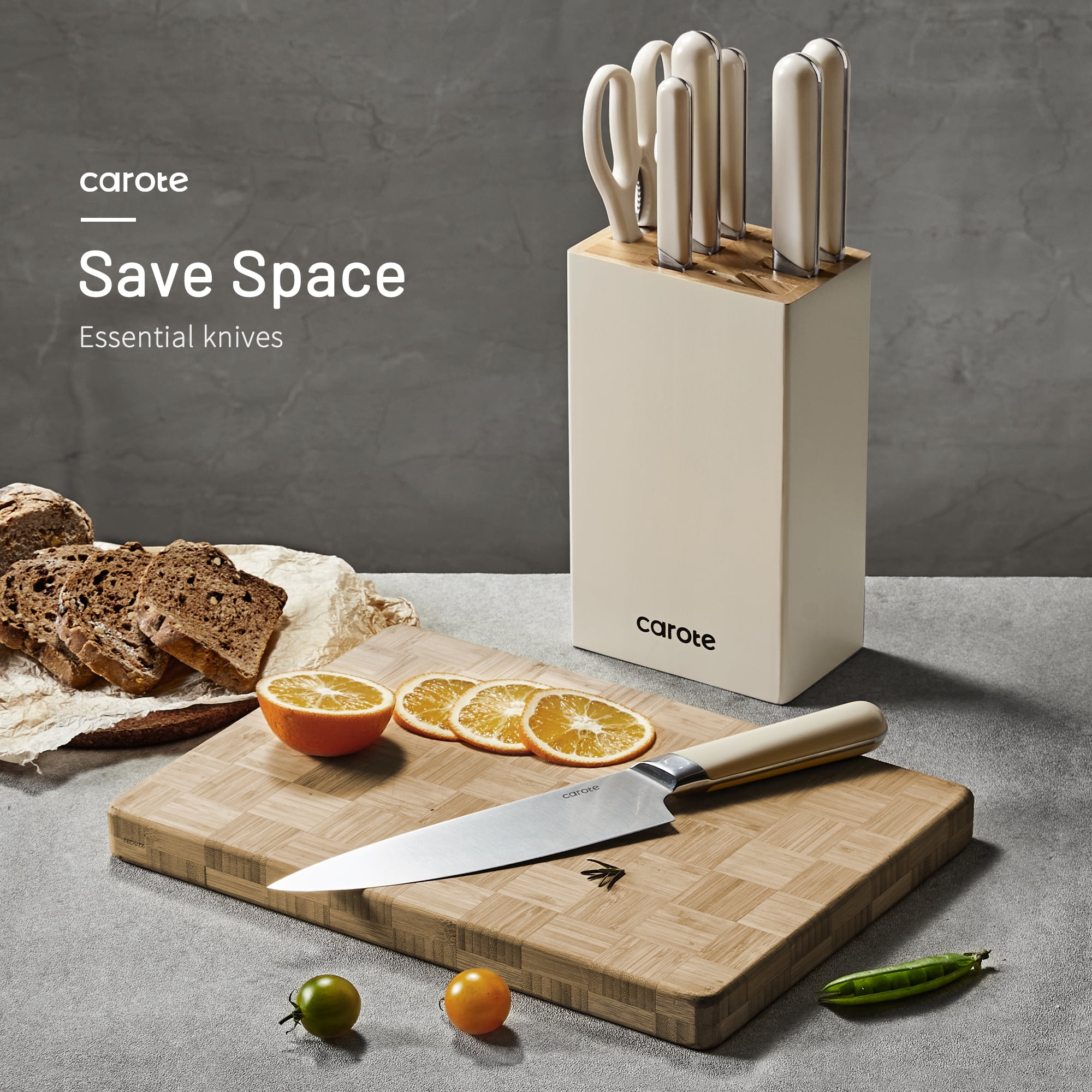 Carote 8PCS Kitchen Knife Block Set, Razor-Sharp Blade, Essential Set with Block, Dishwasher Safe