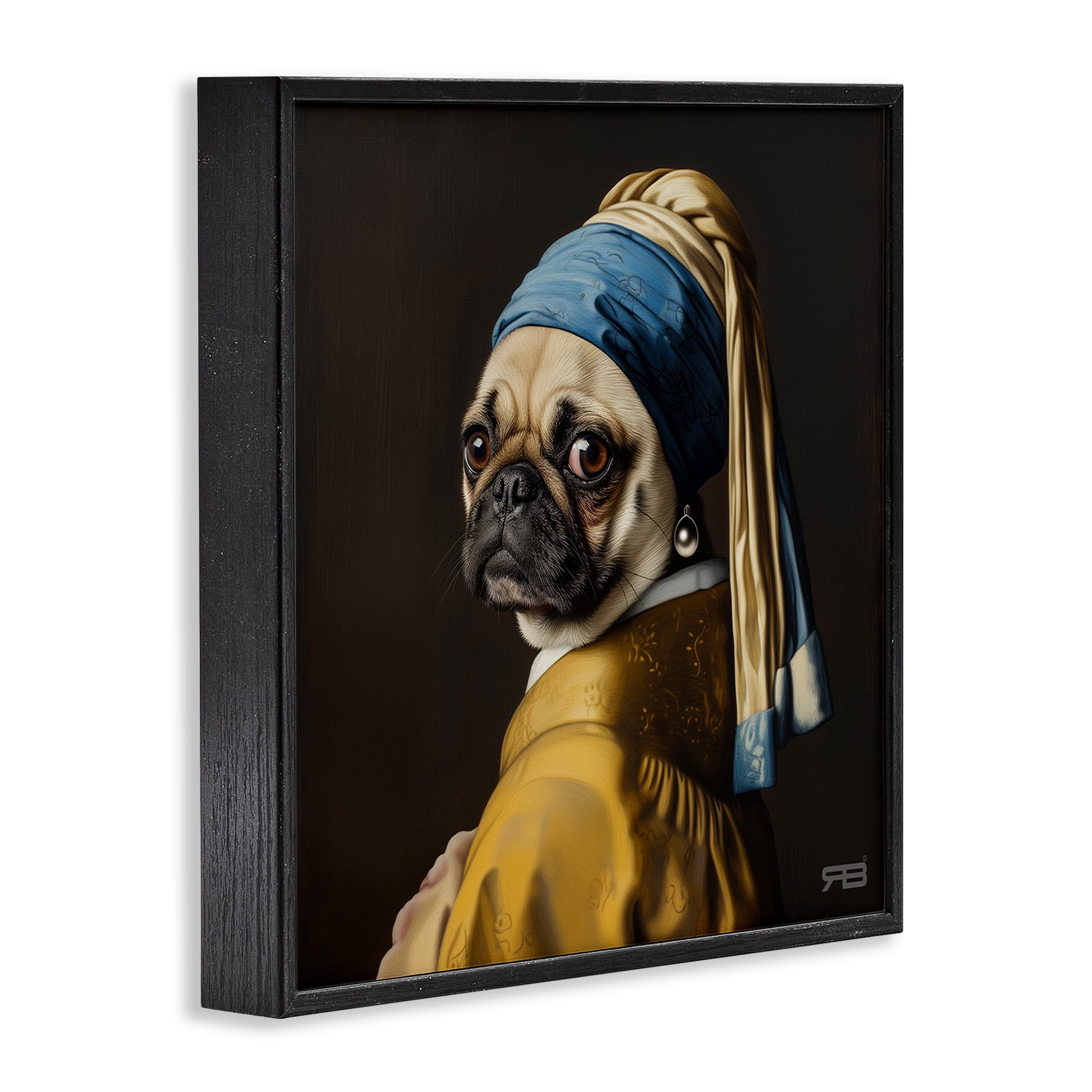 Stupell Industries Pearl Earring Classic Dog Animals & Insects Painting Black Framed Art Print Wall Art, 24 x 24