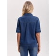 thumbnail image 4 of DARING DIVA Women's Short Sleeve Button Down Boxy Shirt Tops Jean Jacket M Dark Blue, 4 of 7