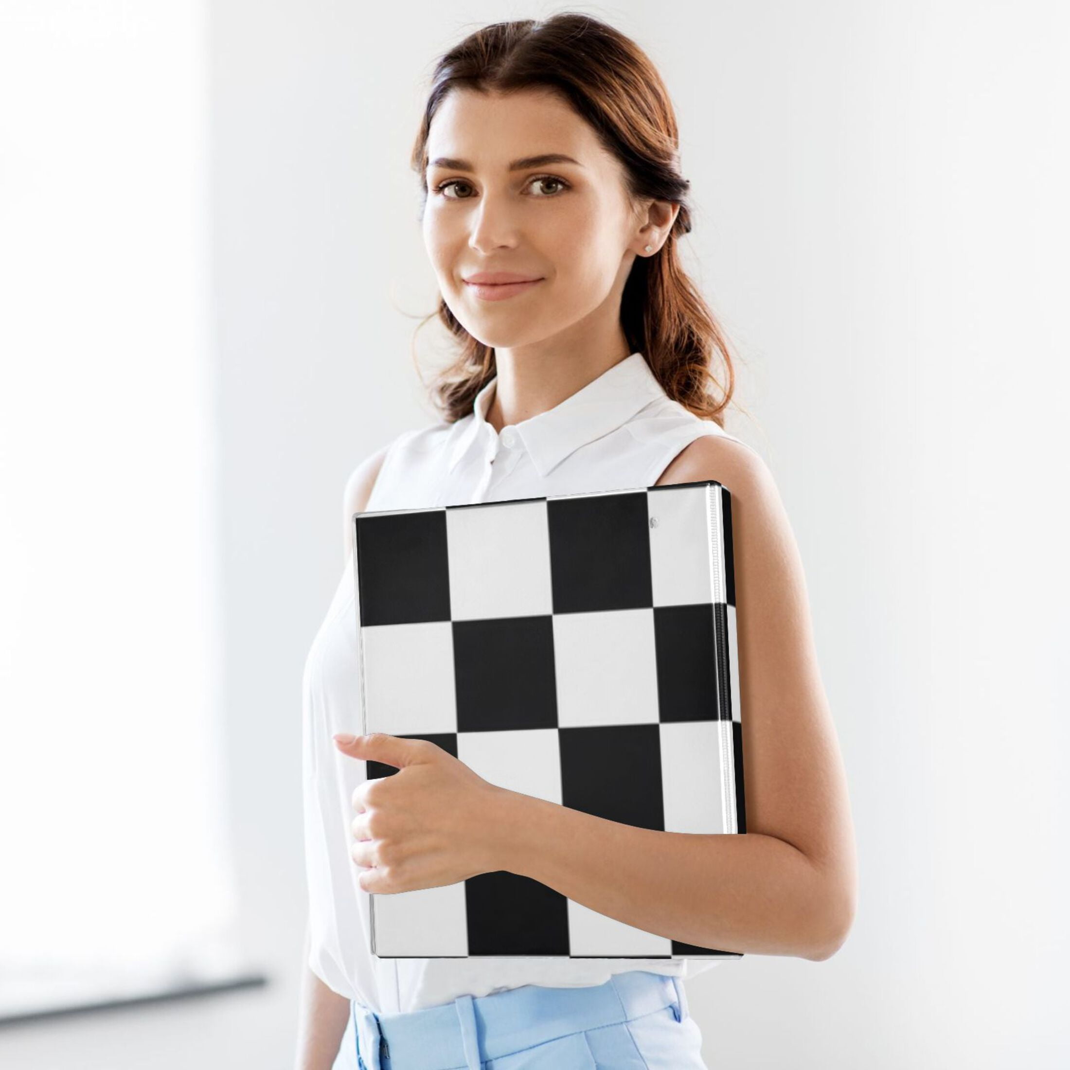 Black White Checkerboard 3 Ring Binders 1.5 inch Hardcover File Folders with Interior Pockets A4 Size Organizer for School Office Hospital