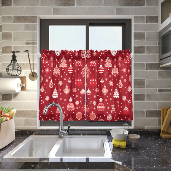Christmas Decorations Red Kitchen Curtains Half Tier Curtain 2 Rod Pockets Bathroom Bedroom Cupborad Living Room 27"x24"