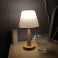 thumbnail image 4 of Lámpara de mesa de madera maciza moderna para dormitorio, luz LED de noche (caqui), 4 of 6