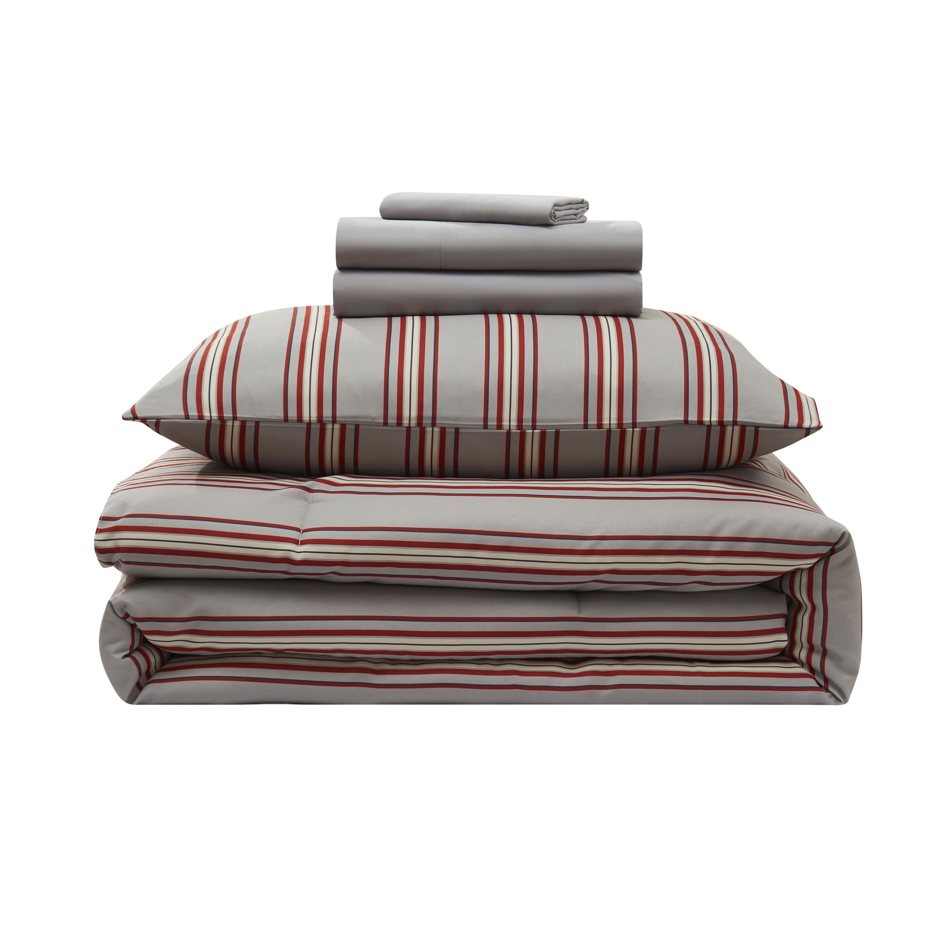 LammaLoe Twin XL Comforter Sets, 5 Piece Striped Bed in a Bag, Dorm Bedding Comforter Set with Sheets, Modern Bed Set, Gray