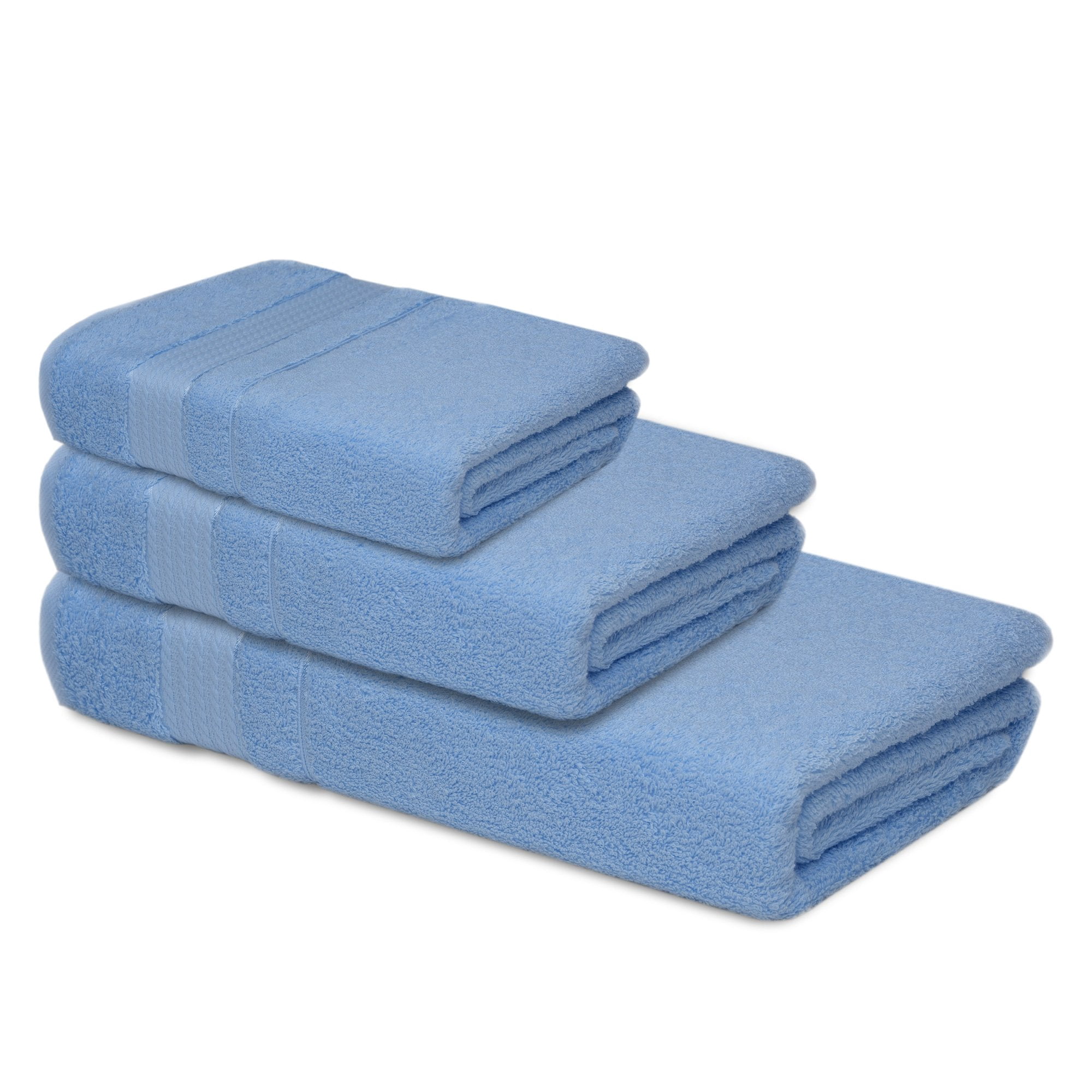 Melissa Linen Premium Turkish Cotton Set of 3 Luxury Bath Towel Set, Light Blue