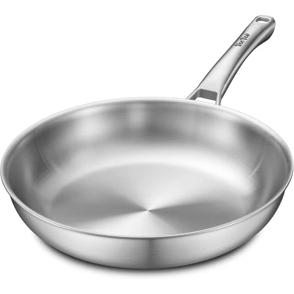 VocVoi 12 inch Tri-Ply Stainless Steel Pan, Chef's Pans,Dishwasher and Oven Safe Cookware, Works on Induction,Ceramic and Gas Cooktops