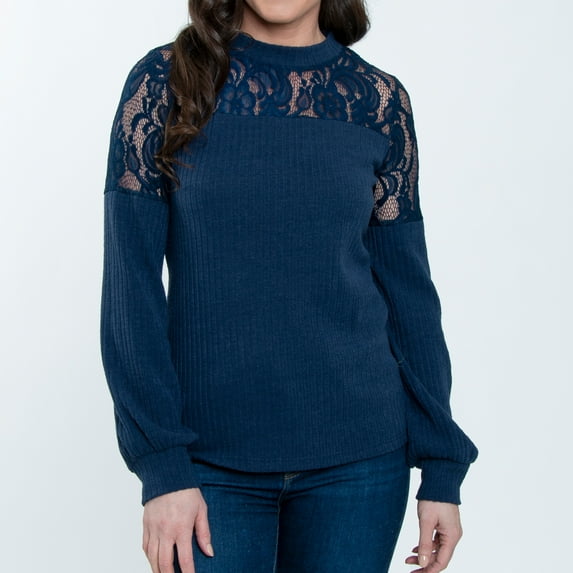 Elsie & Zoey Jaylyn Ribbed Jersey Crew Neck Bishop Long Sleeve Top for Women