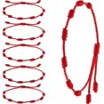 thumbnail image 1 of 6pcs Summer String Bracelet Red Bracelet Red Rope Bracelet Adjustable Kabbalah Red Knot String Bracelet Amulet, 7 Knot Style, 1 of 5