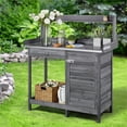 thumbnail image 2 of Renwick Potting Bench, Garden Work Table with Storage Cabinet, Open Shelf & Hooks，Gray, 2 of 9