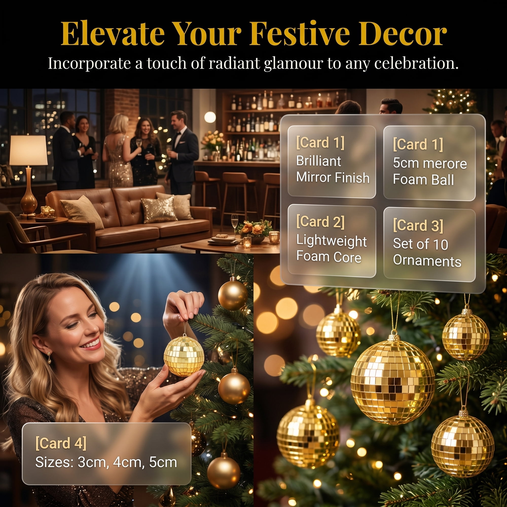 Unique Bargains 10Pcs Mirror Disco Balls for Hanging Sphere Orbs Gold 1.6"x1.6"x1.6"