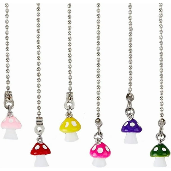 6Pcs Fan Pull Chain 6 Styles Stainless Steel Ceiling Pull Chain Pendant Cute Mushroom Ceiling Fan Chain Pulls Extender for Light Lamp Summer Home Decor