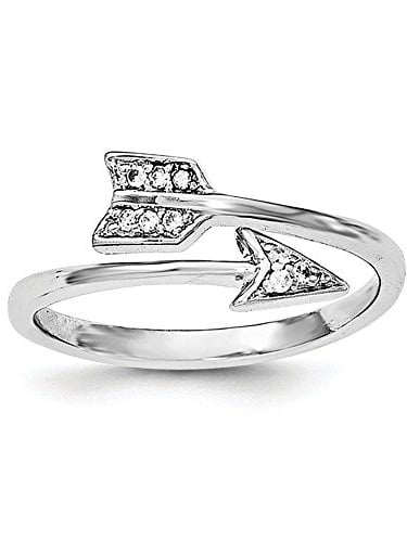 SOLID STERLING SILVER POLISHED ADJUSTABLE CZ ARROW RING