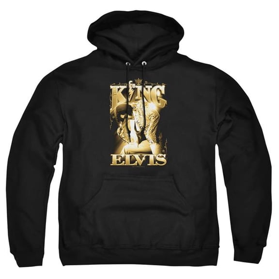 Trevco Sportswear ELV770-AFTH-2 Elvis Presley The King Adult Pullover Hoodie, Black - Medium