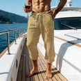 thumbnail image 5 of snilers Mens Cotton Linen Capri Pants Casual Drawstring Elastic Waist Baggy Capris Loose Cropped Yoga Beach Pants with Pockets M, 5 of 5