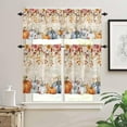 thumbnail image 2 of Blue Pumpkin Kitchen Curtains, Thanksgiving Fall Eucalyptus Leaves Beige 3-Piece Kitchen Curtain Valance and Tiers Set 24 Inch Length, Rod Pocket Half Window Curtains for Cafe Living Room Bathroom, 2 of 6