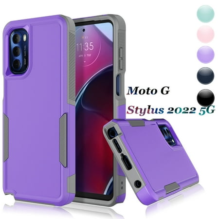 Njjex for Motorola Moto G Stylus | 5G | 2022 | XT2215 Case,2 in 1 Hard PC Phone Case for Moto G Stylus 5G 2022 ,Rubber & Rugged Shockproof Full Body Protection Case Cover - Purple