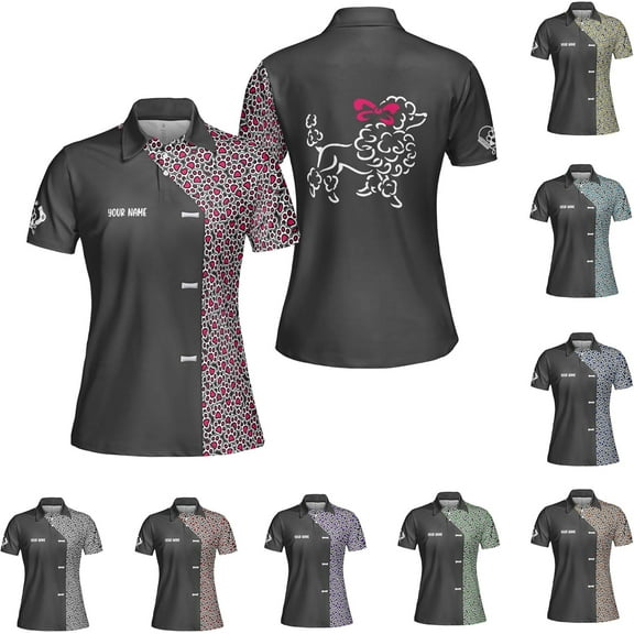 Personalized Dog Grooming 3D Polo Shirt Custom Pet Spa, Cute Pet Grooming Summer Uniform Polo Shirt for Women (Red, S)